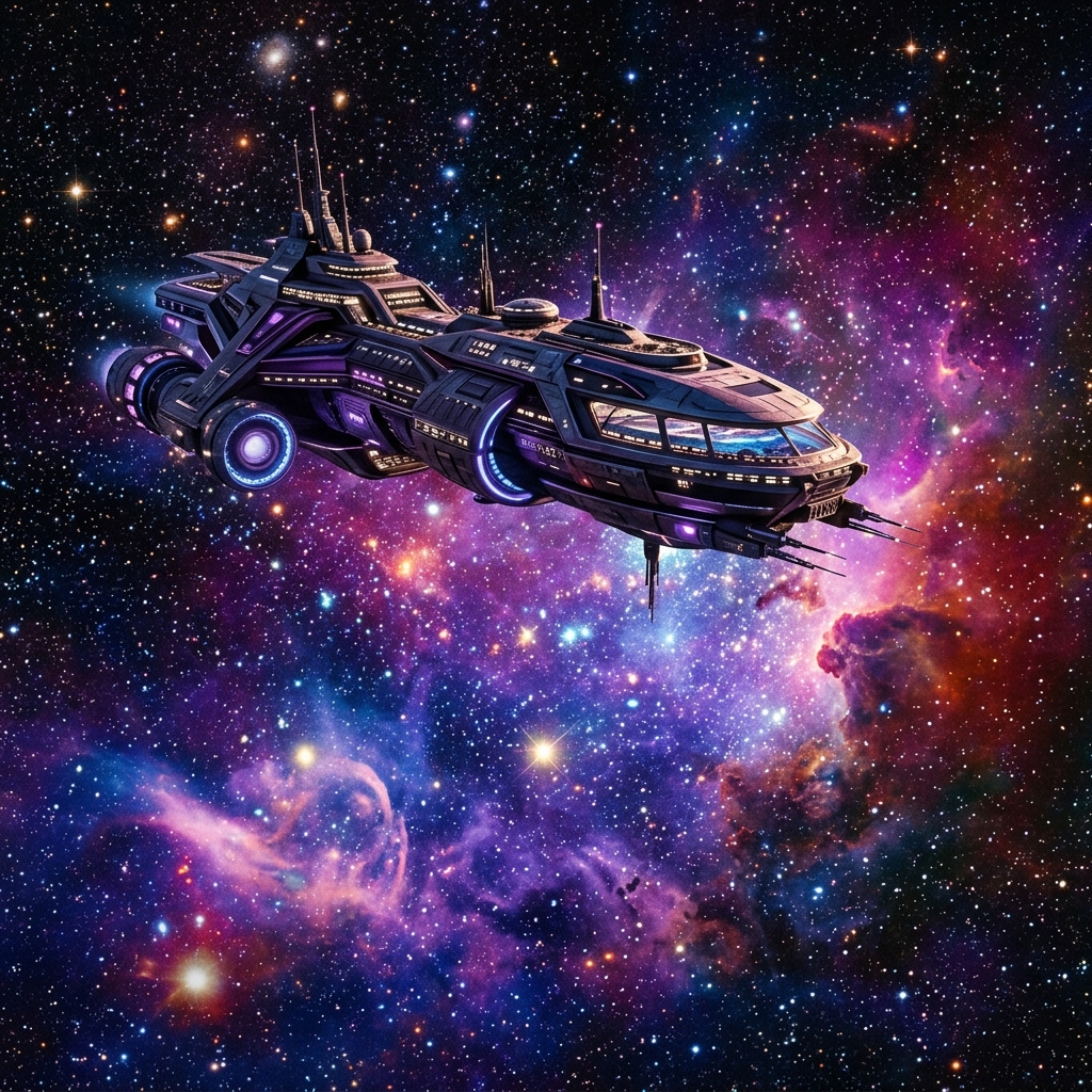 Futuristic spaceship in deep space